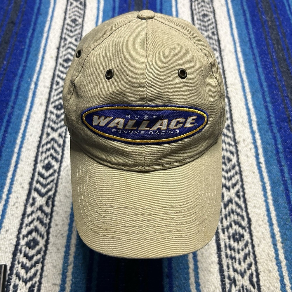 Vintage Rusty Wallace Penske Racing Nascar Tan Khaki Adjustable Hat Cap
